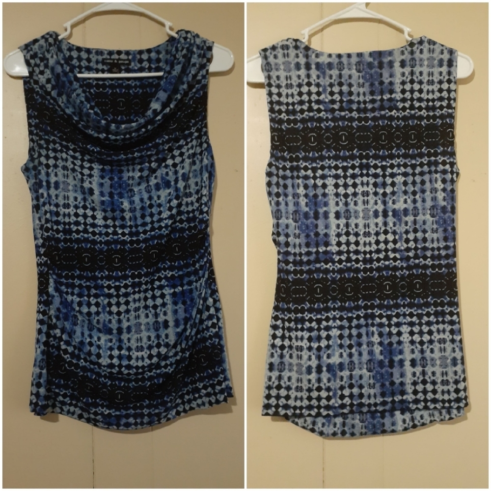 Cable & Gauge blue draped neckline blouse top MED